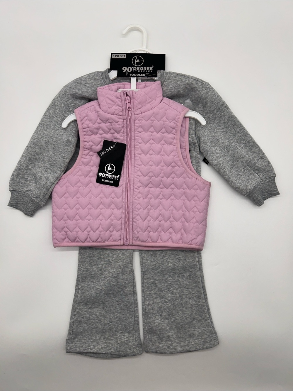 90 Degree by Reflex Toddler 2T Pink Quilted Vest & Gray Sweat Set